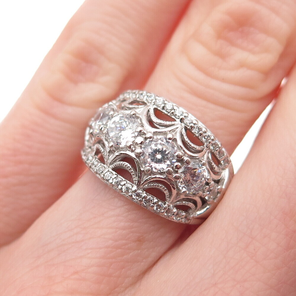 Tacori IV 925 Sterling Silver Round-Cut C Z Filigree Ring Size 6.25